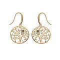 Boucles d'oreille en plaqu&eacute; or arbre de vie avec hibou ou chouette empierr&eacute; et fermoir crochet
