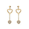 Boucles d'oreille sur Artemare : Boucles d'oreille en plaqu&eacute; or coeur &eacute;vid&eacute; et coeur avec oxydes blancs sertis et fermoir poussette