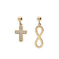 Boucles d'oreille sur Artemare : Boucles d'oreille en plaqu&eacute; or symbole infini et croix avec oxydes blancs sertis et fermoir poussette