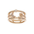 Bague en plaqu&eacute; or 3 rangs motifs lune et soleil avec oxydes blancs sertis