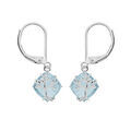 Boucles d'oreille en argent platin&eacute; avec oxyde bleu ciel suspendu motif arbre de vie et fermoir dormeuse