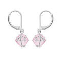 Boucles d'oreille en argent platin&eacute; avec oxyde rose suspendu motif arbre de vie et fermoir dormeuse Artemare