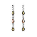 Boucles d'oreille sur Artemare : Boucles d'oreille en argent rhodi&eacute; massif pendantes avec gouttes d'oxydes verts et orang&eacute;s et fermoir poussette