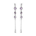 Boucles d'oreille sur Artemare : Boucles d'oreille en argent rhodi&eacute; massif pendantes avec oxydes ronds violets et cha&icirc;nette fermoir poussette