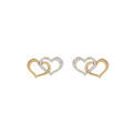Boucles d'oreille sur Artemare : Boucles d'oreille en argent et dorure jaune double coeur 1 lisse et 1 granit&eacute; avec fermoir poussette
