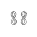 Boucles d'oreille sur Artemare : Boucles d'oreille en argent rhodi&eacute; motif infini avec oxydes blancs sertis et fermoir poussette