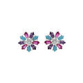 Boucles d'oreille sur Artemare : Boucles d'oreille en argent rhodi&eacute; fleur d'oxydes multi couleurs et fermoir poussette