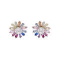 Boucles d'oreille en argent rhodi&eacute; fleur oxydes multicouleurs et fermoir poussette Artemare