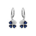 Boucles d'oreille en argent rhodi&eacute; tr&egrave;fle et coeur avec oxydes bleus et fermoir dormeuse