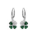 Boucles d'oreille en argent rhodi&eacute; tr&egrave;fle et coeur avec oxydes verts et fermoir dormeuse