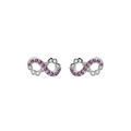 Boucles d'oreille en argent rhodi&eacute; infini 8mm avec oxydes rose et fermoir pousette