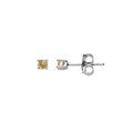 Boucles d'oreille en argent rhodi&eacute; pierre v&eacute;ritable Citrine 2.5mm et fermoir poussette