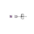 Boucles d'oreille en argent rhodi&eacute; pierre v&eacute;ritable Am&eacute;thyste 2.5mm et fermoir poussette