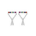 Boucles d'oreille sur Artemare : Boucles d'oreille en argent rhodi&eacute; barrette d'oxydes multicouleurs, cha&icirc;nette et oxyde blanc forme poire serti avec fermoir poussette