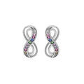 Boucles d'oreille en argent rhodi&eacute; motif infini avec oxydes multi couleurs sertis et fermoir poussette Artemare
