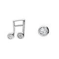 Boucles d'oreille en argent rhodi&eacute; 1 oxyde blanc serti clos et 1 note de musique croche et fermoir poussette
