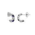 Cr&eacute;oles en argent rhodi&eacute; avec oxydes bleus fonc&eacute; et blancs sertis et fermoir poussette Artemare
