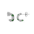 Cr&eacute;oles en argent rhodi&eacute; avec oxydes verts et blancs sertis et fermoir poussette Artemare