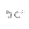Cr&eacute;oles en argent rhodi&eacute; avec oxydes blancs sertis et fermoir poussette