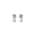 Boucles d'oreille sur Artemare : Boucles d'oreille en argent rhodi&eacute; Perle de Culture d'eau douce blanche 4mm et oxyde blanc serti avec fermoir poussette