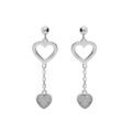 Boucles d'oreille sur Artemare : Boucles d'oreille en argent platin&eacute; coeur &eacute;vid&eacute; et coeur oxydes blancs sertis suspendus et fermoir poussette