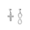 Boucles d'oreille sur Artemare : Boucles d'oreille en argent platin&eacute; 1 infini et 1 croix oxydes blancs sertis et fermoir poussette