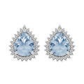 Boucles d'oreille en argent rhodi&eacute; Topaze bleue v&eacute;ritable forme goutte 8x6 contour Topazes blanches serties et fermoir poussette Artemare