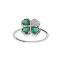 Bagues sur Artemare : Bague en argent rhodi&eacute; tr&egrave;fle et coeur 10mm avec oxydes verts