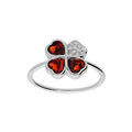 Bague en argent rhodi&eacute; tr&egrave;fle et coeur 10 mm avec oxydes rouge Artemare