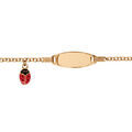 Gourmette b&eacute;b&eacute; en plaqu&eacute; or avec plaque ovale et pampille coccinelle rouge 13+2cm
