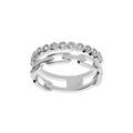 Bagues sur Artemare : Bague en argent rhodi&eacute; 2 rangs avec oxydes blancs sertis et maille rectangulaire