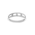 Bague en argent rhodi&eacute; 2 rangs ajour&eacute;s avec 1 rail oxydes blancs sertis et 3 oxydes blancs sertis Artemare