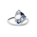 Bague en argent rhodi&eacute; g&eacute;om&eacute;trie avec oxydes bleus et blanc