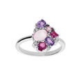 Bague en argent rhodi&eacute; g&eacute;om&eacute;trie avec oxydes roses