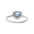 Bague en argent rhodi&eacute; forme coeur en oxyde bleu ciel et contour oxydes blancs