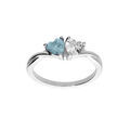 Bague en argent rhodi&eacute; double coeur en oxyde bleu ciel et blanc Artemare