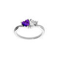 Bague en argent rhodi&eacute; double coeur en oxyde violet et blanc Artemare