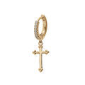 Boucles d'oreille en plaqu&eacute; or mono cr&eacute;ole avec croix oxydes blancs sertis (unit&eacute;)
