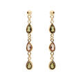 Boucles d'oreille en plaqu&eacute; or pendantes avec gouttes d'oxydes verts et orang&eacute; et fermoir poussette Artemare