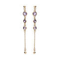 Boucles d'oreille en plaqu&eacute; or pendantes avec oxydes ronds violets et cha&icirc;nette et fermoir poussette Artemare