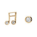 Boucles d'oreille en plaqu&eacute; or 1 oxyde blanc serti clos et 1 note de musique croche et fermoir poussette Artemare