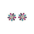 Boucles d'oreille en plaqu&eacute; or fleur oxydes multi couleurs et fermoir poussette