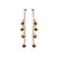 Boucles d'oreille en plaqu&eacute; or cha&icirc;nette avec pampilles ronde oxydes sertis multi couleurs et fermoir poussette Artemare