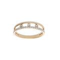 Bague en plaqu&eacute; or 2 rangs ajour&eacute;s 1 rail oxydes blancs sertis et 3 oxydes blancs sertis