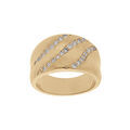 Bague en plaqu&eacute; or large anneau incurv&eacute; avec 3 rangs oxydes blancs sertis en biais Artemare