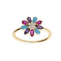 Bague en plaqu&eacute; or g&eacute;om&eacute;trie fleur oxydes multi couleurs Artemare
