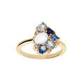 Bague en plaqu&eacute; or g&eacute;om&eacute;trie oxydes bleus et blanc Artemare