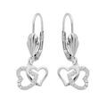 Boucles d'oreille sur Artemare : Boucles d'oreille en argent rhodi&eacute; double coeur entrelac&eacute; oxydes blancs sertis et fermoir dormeuse