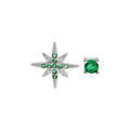 Boucles d'oreille en argent rhodi&eacute; 1 &eacute;toile oxydes blancs sertis et 1 oxyde vert serti griffe avec fermoir poussette Artemare