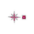 Boucles d'oreille en argent rhodi&eacute; 1 &eacute;toile oxydes blancs sertis et 1 oxyde rouge serti griffe avec fermoir poussette Artemare